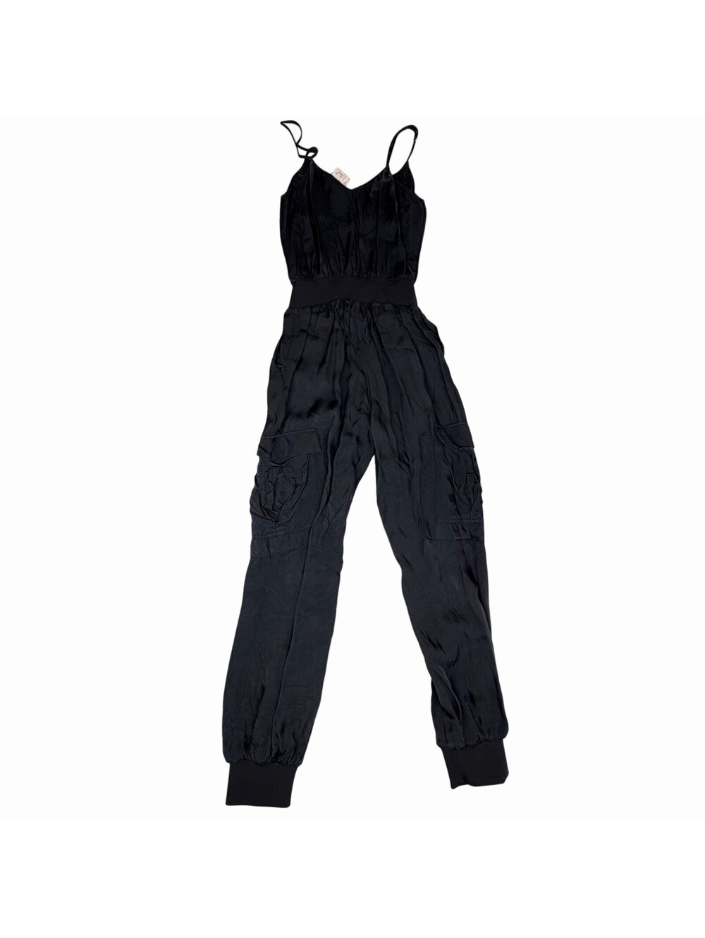 Cinq a Sept Twill Amia Satin Jumpsuit Size XS Black Cargo Sleeveless Pockets